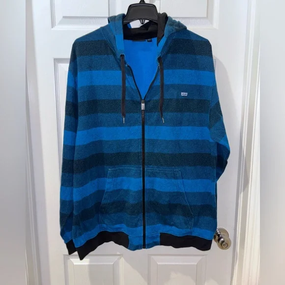 Vans Full Zip Hoodie Mens XXXL Blue & Black Long Sleeve Casual Sweatshirt - Picture 1 of 9